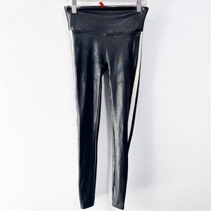 Spanx black faux leather ankle legging white racing stripe size small